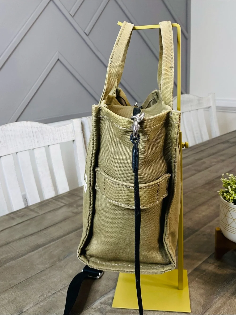 Authentic Marc Jacobs The Canvas Tote Bag Slate Green Khaki Crossbody Medium